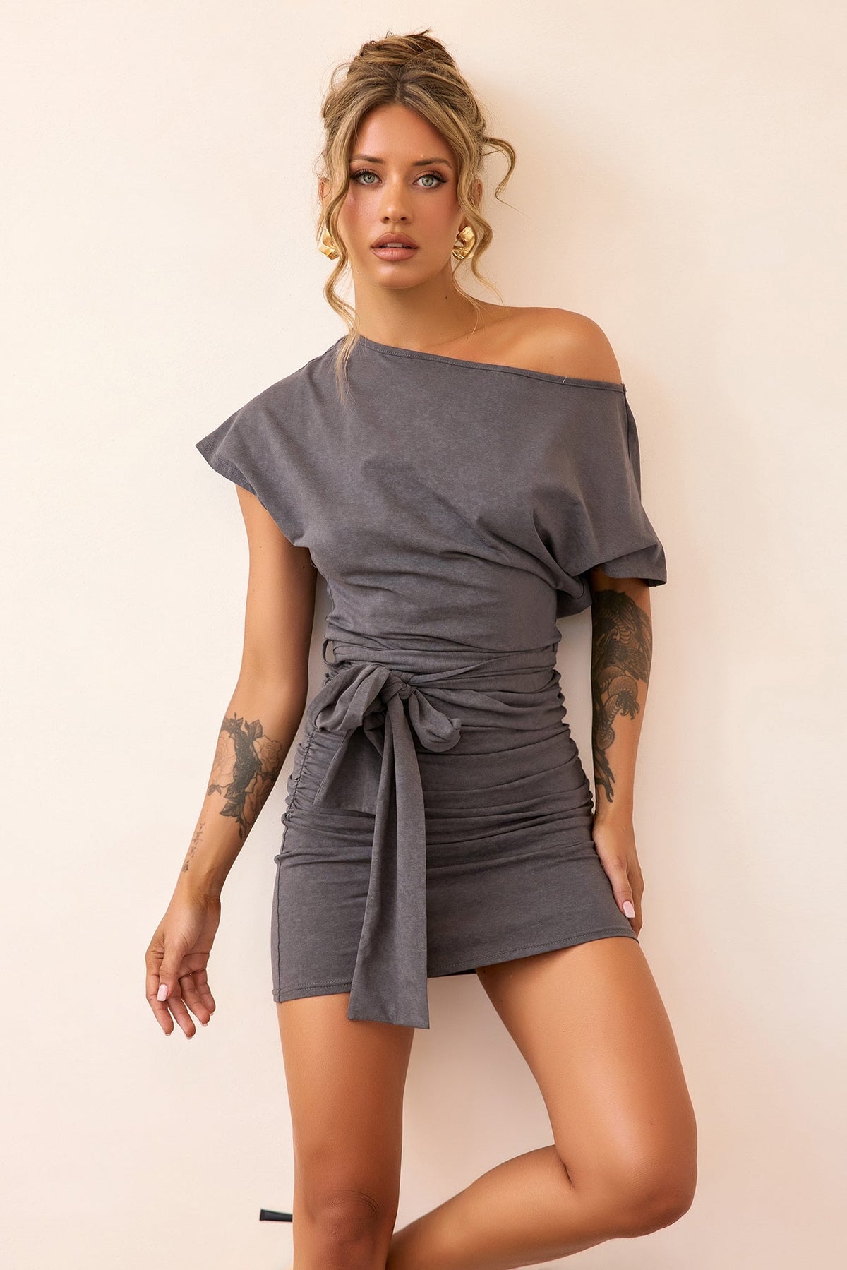 Solenne Jersey Mini Dress - Charcoal