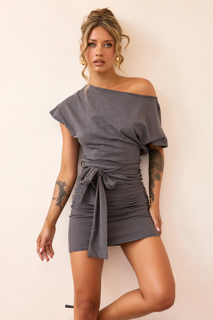Solenne Jersey Mini Dress - Charcoal
