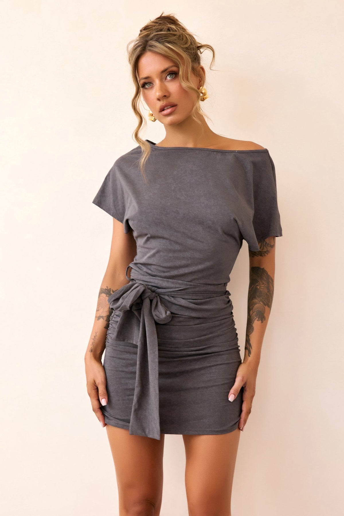Solenne Jersey Mini Dress - Charcoal