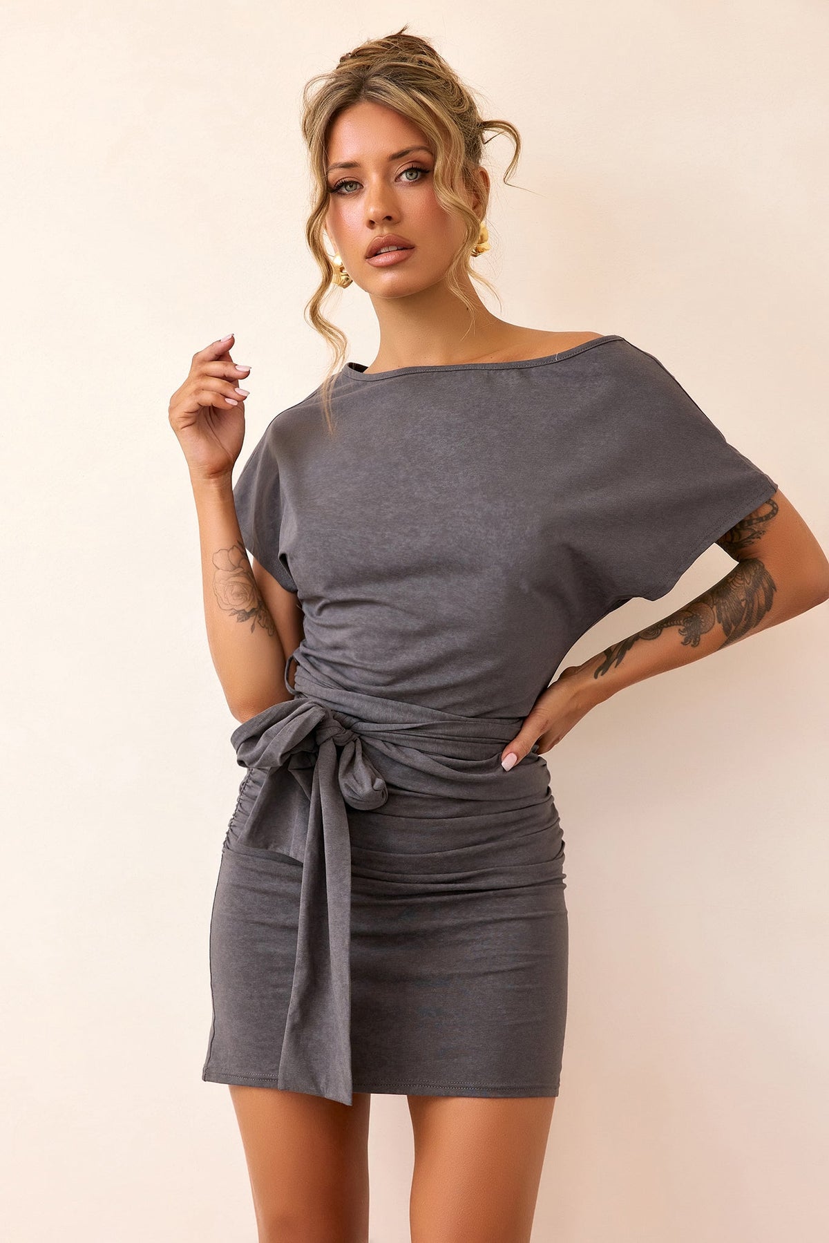 Solenne Jersey Mini Dress - Charcoal