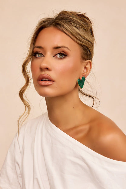 Verdant Heart Earrings - Green