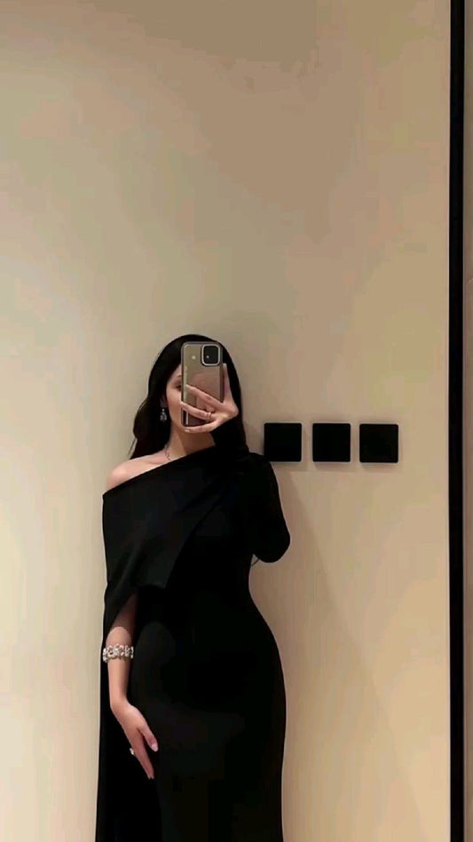 Elegant Mermaid One Shoulder Burgundy With Sleeves Winter Long Formal Ideas Prom Evening Dress Dinner Outfits Party Gowns For Women AB2037