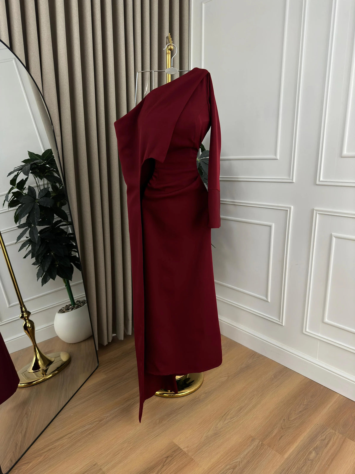 Elegant Mermaid One Shoulder Burgundy With Sleeves Winter Long Formal Ideas Prom Evening Dress Dinner Outfits Party Gowns For Women AB2037