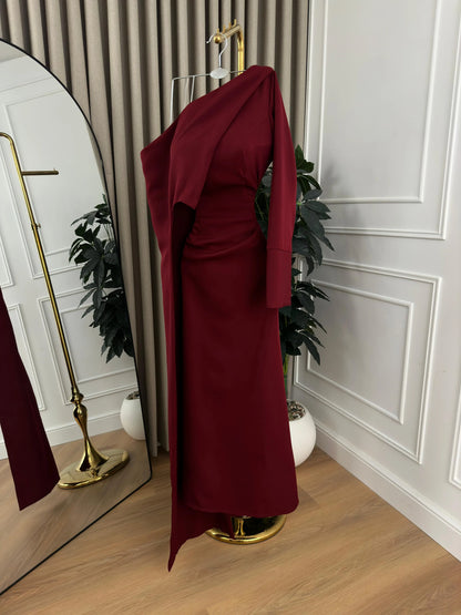 Elegant Mermaid One Shoulder Burgundy With Sleeves Winter Long Formal Ideas Prom Evening Dress Dinner Outfits Party Gowns For Women AB2037