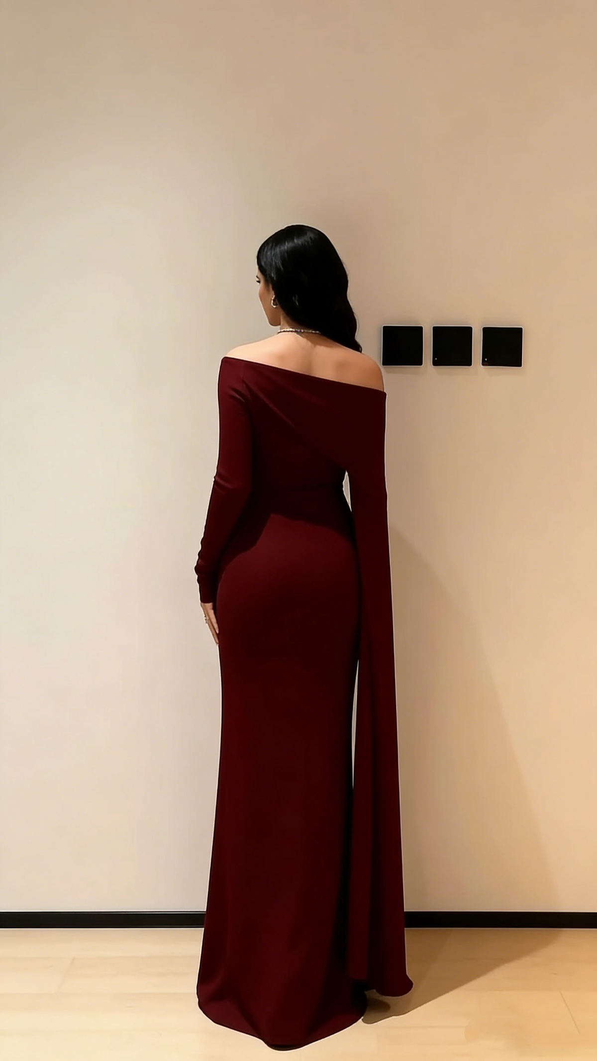 Elegant Mermaid One Shoulder Burgundy With Sleeves Winter Long Formal Ideas Prom Evening Dress Dinner Outfits Party Gowns For Women AB2037