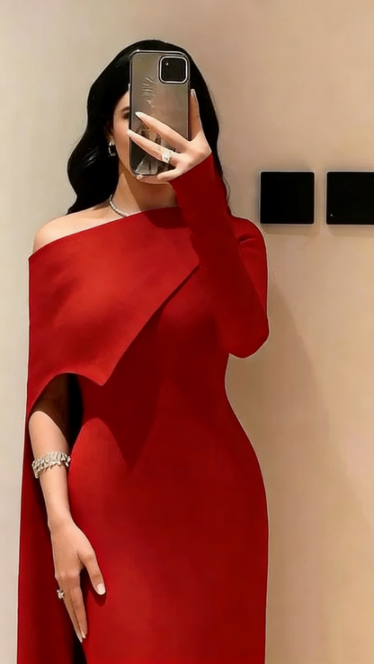 Elegant Mermaid One Shoulder Burgundy With Sleeves Winter Long Formal Ideas Prom Evening Dress Dinner Outfits Party Gowns For Women AB2037