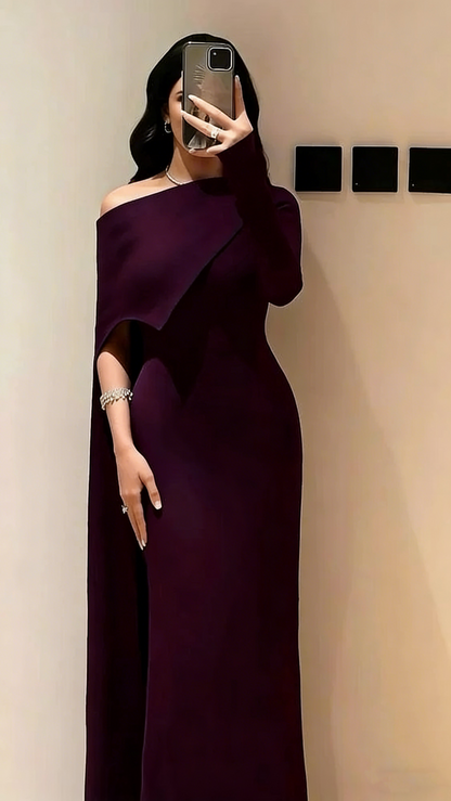 Elegant Mermaid One Shoulder Burgundy With Sleeves Winter Long Formal Ideas Prom Evening Dress Dinner Outfits Party Gowns For Women AB2037