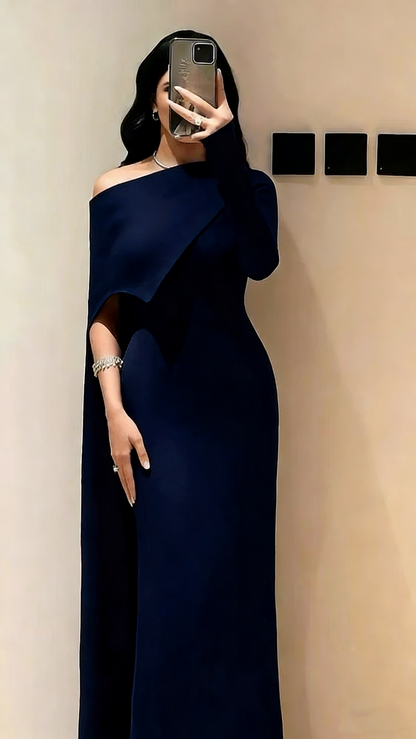 Elegant Mermaid One Shoulder Burgundy With Sleeves Winter Long Formal Ideas Prom Evening Dress Dinner Outfits Party Gowns For Women AB2037