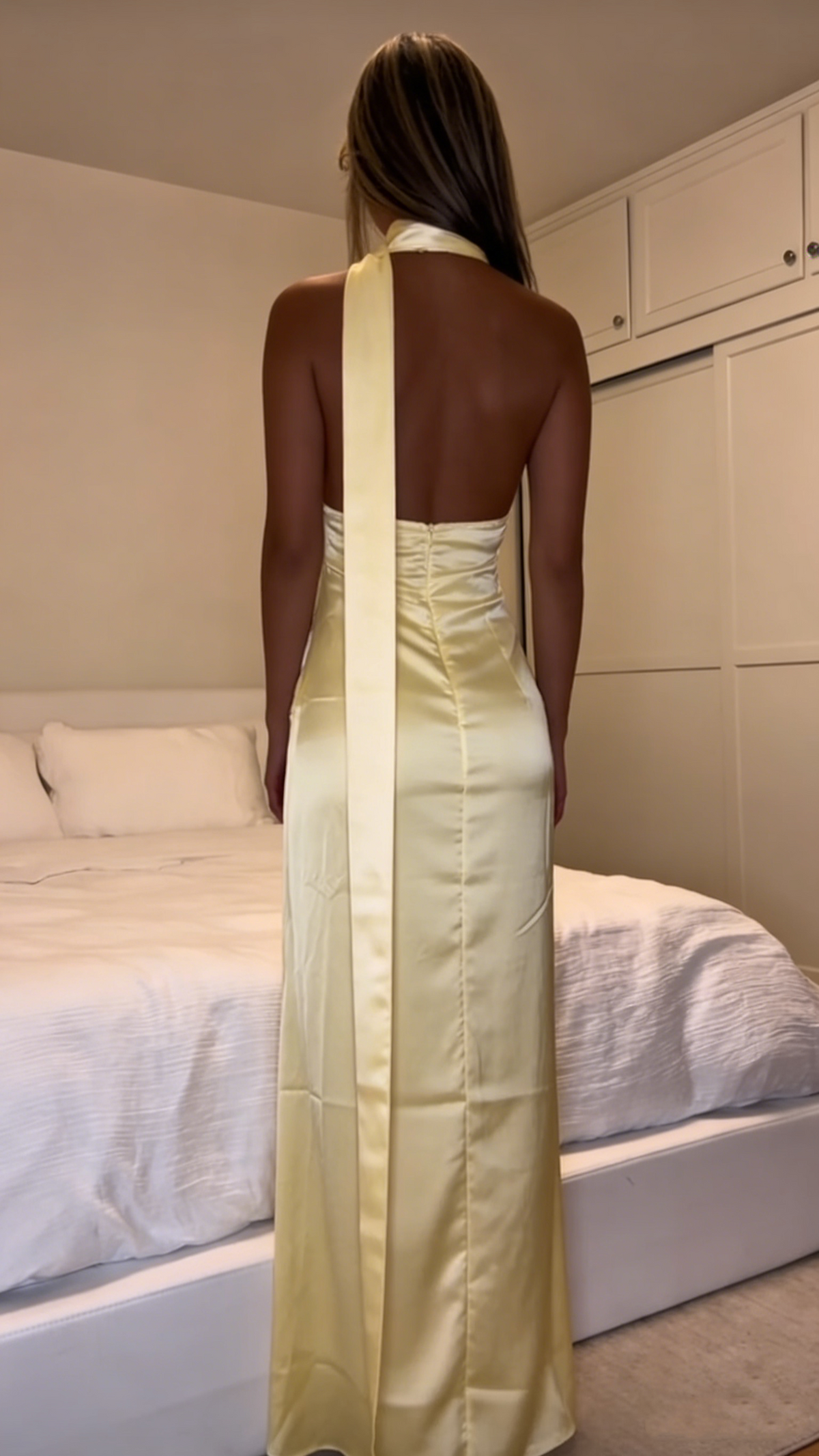Classy Mermaid V Neck Slim Yellow With Scarf Long Formal Fancy Prom Evening Dresses Dinner Outfits Classy Party Gown AB2054