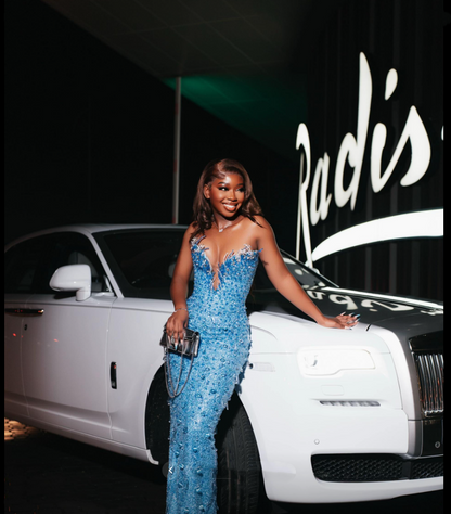 Glittery Mermaid Sweetheart Blue Sequin With Beaded For Black Girls Women Long Formal Prom Evening Dress Dinner Outfits Party Gowns AB2094