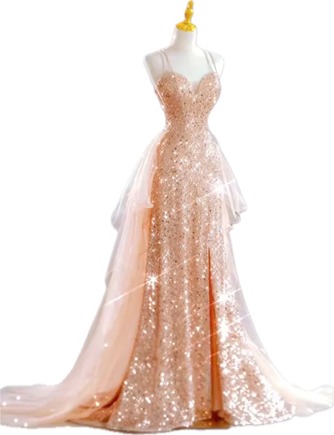Chic Mermaid Spaghetti Straps Lilac Sequins Long Formal Fancy Prom Evening Dress Dinner Outfits Party Gowns For Teens AB2172
