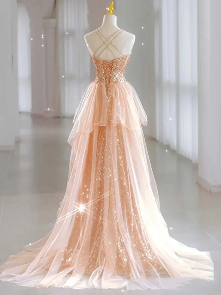 Chic Mermaid Spaghetti Straps Lilac Sequins Long Formal Fancy Prom Evening Dress Dinner Outfits Party Gowns For Teens AB2172
