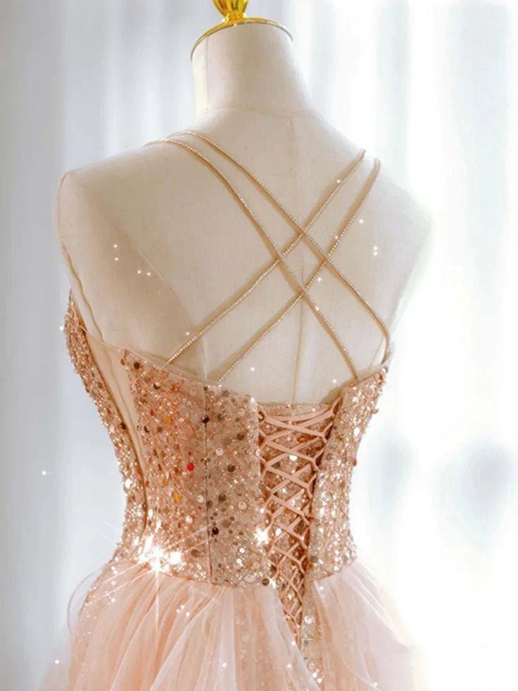 Chic Mermaid Spaghetti Straps Lilac Sequins Long Formal Fancy Prom Evening Dress Dinner Outfits Party Gowns For Teens AB2172