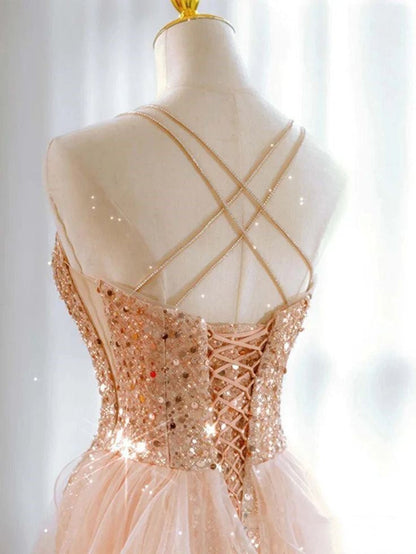 Chic Mermaid Spaghetti Straps Lilac Sequins Long Formal Fancy Prom Evening Dress Dinner Outfits Party Gowns For Teens AB2172