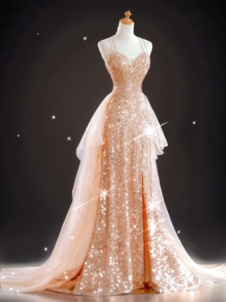 Chic Mermaid Spaghetti Straps Lilac Sequins Long Formal Fancy Prom Evening Dress Dinner Outfits Party Gowns For Teens AB2172