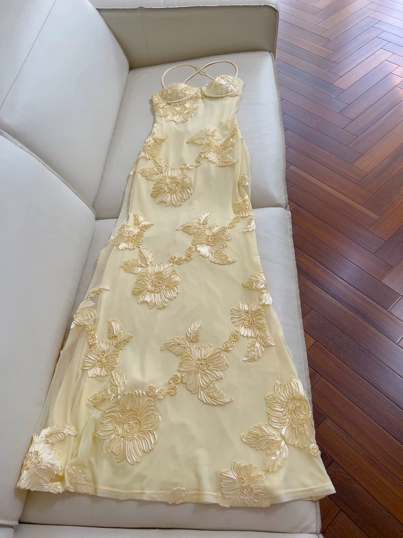 Spaghetti Straps Floral Long Prom Dresses Sheath Sexy Party Dress For Teens AB2233