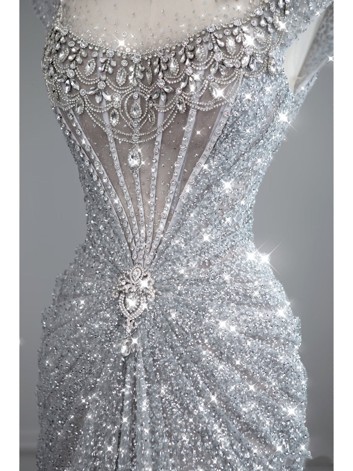 Modest Mermaid Square Neck Sequins With Beaded Silver Gray Prom Dresses Inspiration Long Party Evening Dress 19th Birthday Outfits AB2276