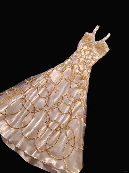 Modest Mermaid Halter Gold Beaded Long Prom Dresses High School Teens Senior Graduation Dance Party Outfits AB2518