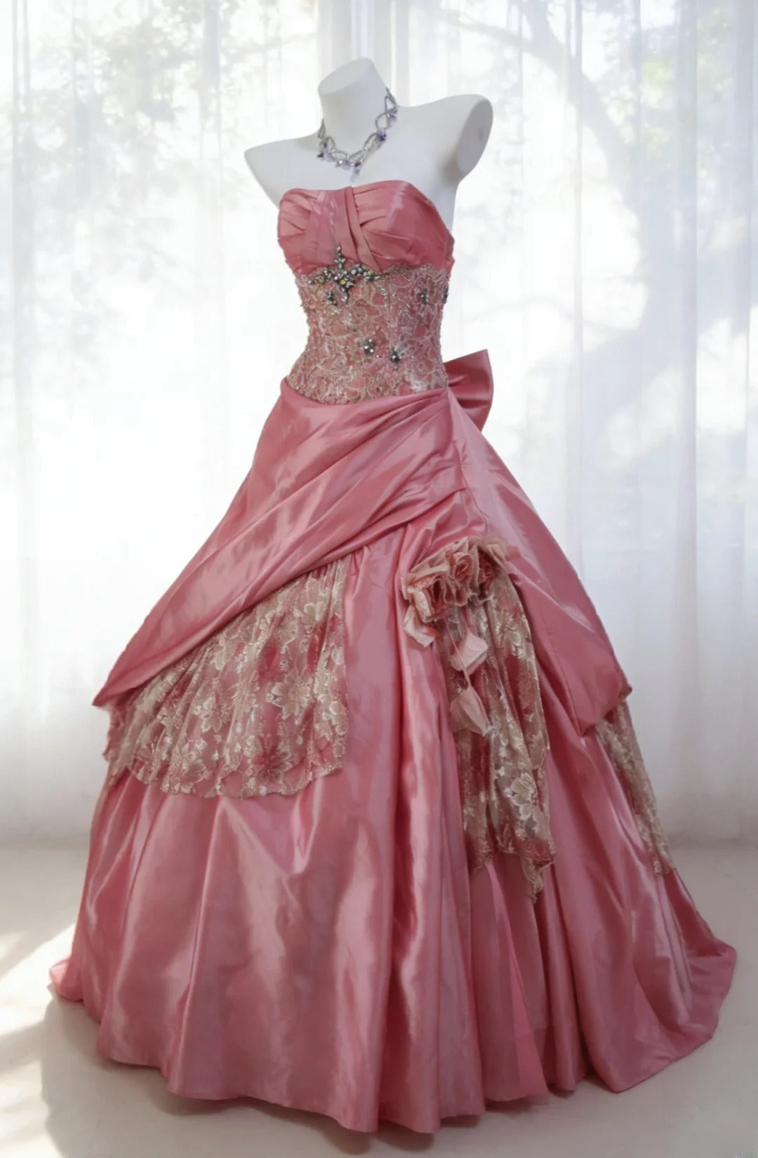 Vintage Ball Gown Strapless Pink Taffeta Prom Dresses Inspiration Long Party Evening Dress 20th Birthday Outfits AB2345