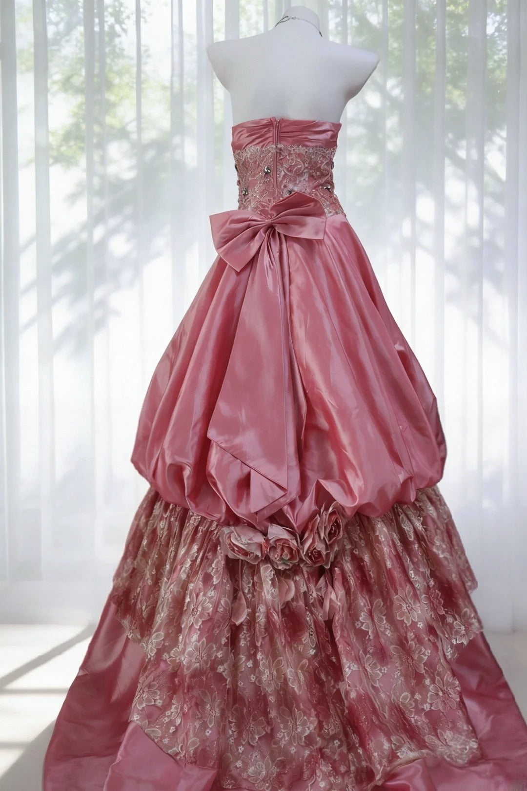 Vintage Ball Gown Strapless Pink Taffeta Prom Dresses Inspiration Long Party Evening Dress 20th Birthday Outfits AB2345