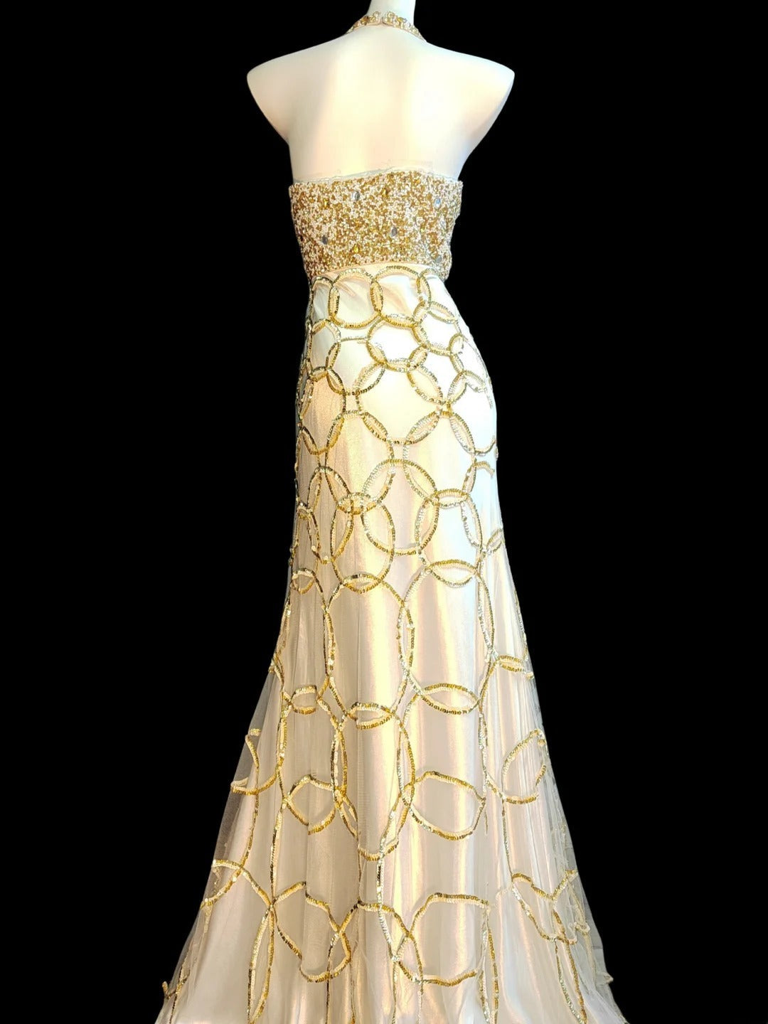 Modest Mermaid Halter Gold Beaded Long Prom Dresses High School Teens Senior Graduation Dance Party Outfits AB2518