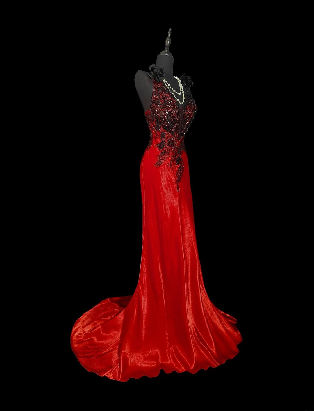 Modest Mermaid V Neck Red Satin Sleeveless Long Prom Dresses High School Senior Graduation Dance Party Outfits AS010