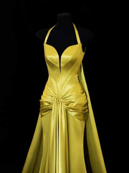 Modest Prom Dress Aesthetic Mermaid Halter Gold Sweetheart With Cape Style Impress Long Prom Dresses Party Formal Gowns SA011
