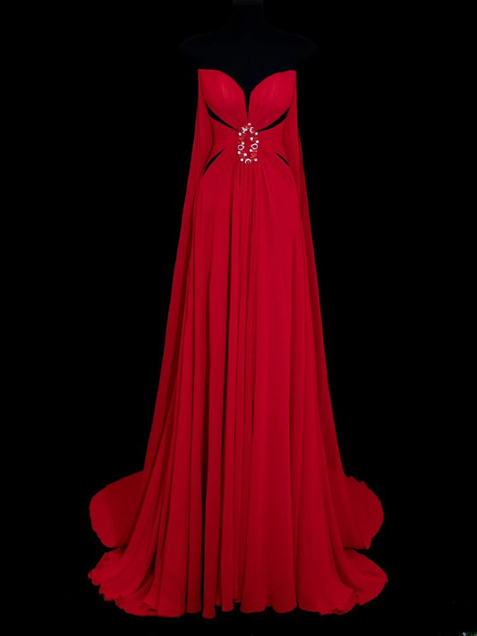 Modest Prom Dress Aesthetic A line Sweetheart With Cape Style Impress Chiffon Long Prom Dresses Party Formal Gowns SA013