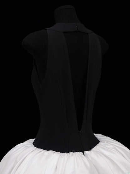 Ball Gowns Prom Dress Aesthetic V Neckline With Pleated Style Impress Black Tops White Long Prom Dresses Party Formal Gowns SA014