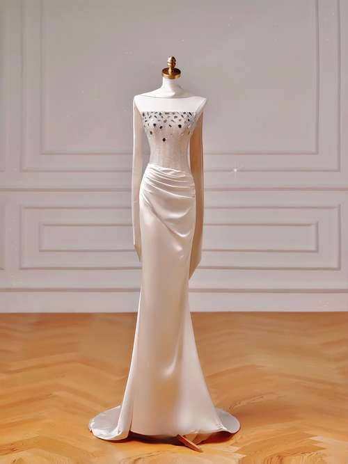 Chic Prom Dresses Aesthetic Mermaid Strapless Blush Pink Satin With Pleated Scarf Inspo Impress Long Party Formal Gown For Teenagers High Schools AQ018