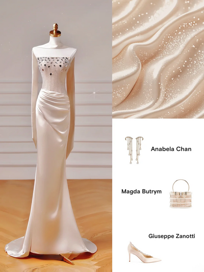 Chic Prom Dresses Aesthetic Mermaid Strapless Blush Pink Satin With Pleated Scarf Inspo Impress Long Party Formal Gown For Teenagers High Schools AQ018