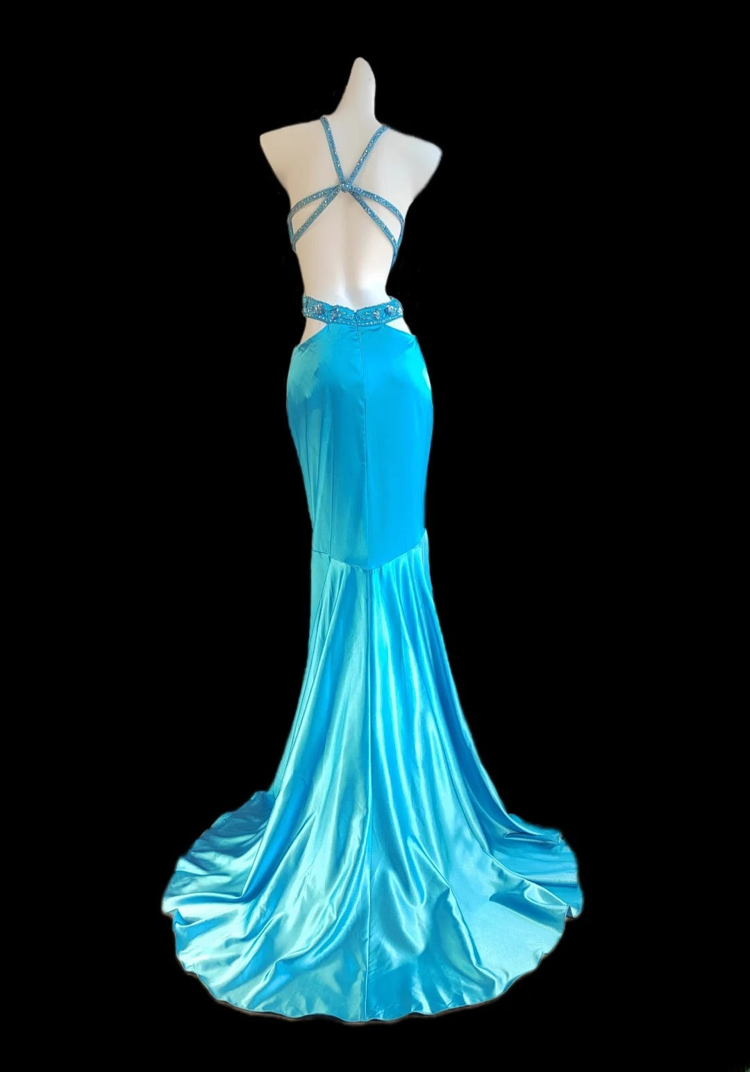 Classic Mermaid Halter Satin High Low Blue Sleeveless Long Prom Dresses High School Senior Graduation Dance Evening Outfits AS023