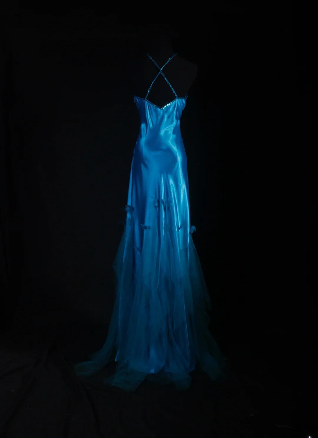 Vintage 90s Prom Dresses Women Mermaid Halter Blue Long Formal Dance Evening Party Gowns AS029