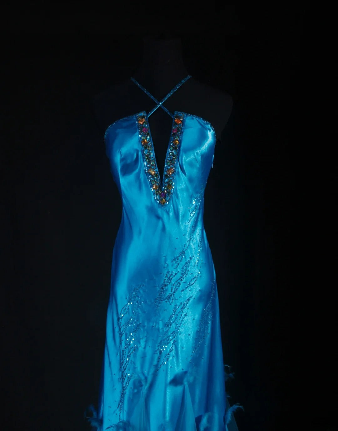 Vintage 90s Prom Dresses Women Mermaid Halter Blue Long Formal Dance Evening Party Gowns AS029