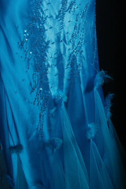 Vintage 90s Prom Dresses Women Mermaid Halter Blue Long Formal Dance Evening Party Gowns AS029