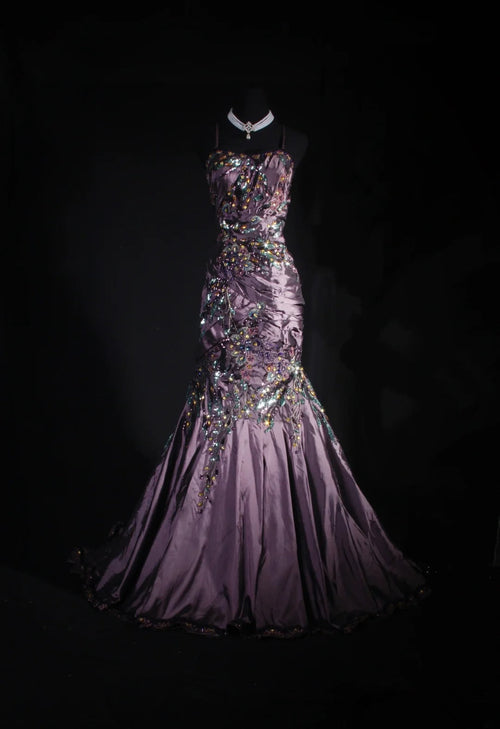Vintage 90s Prom Dresses Women Mermaid Spaghetti Straps Dusty Grape Taffeta Long Formal Dance Evening Party Gowns AS030