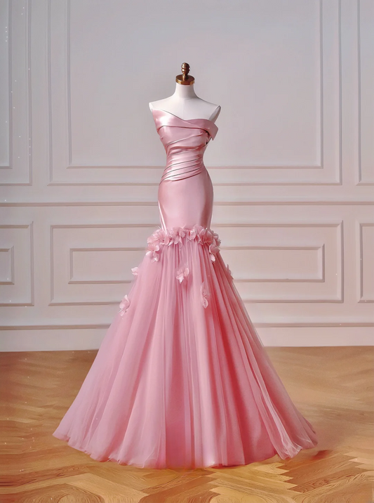 Chic Prom Dresses Aesthetic Mermaid Strapless Pink With Pleated Flowers Inspo Impress Long Party Formal Gown For Teenagers High Schools AQ031