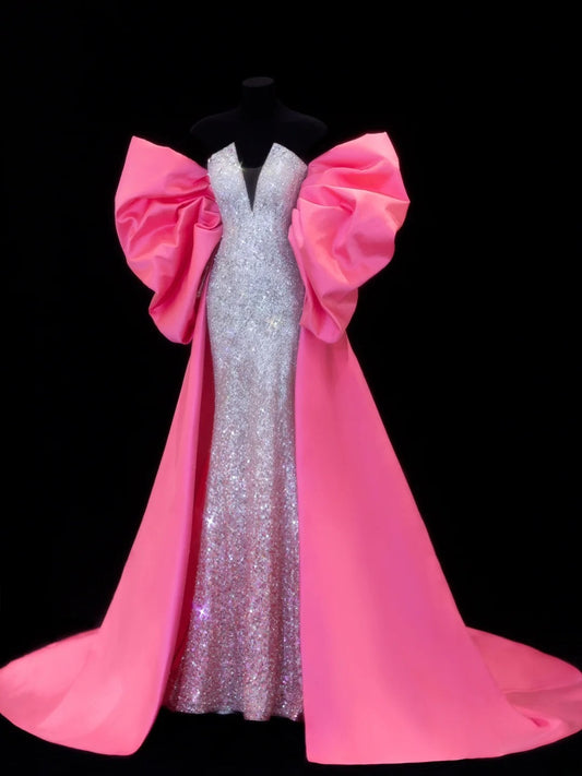 Affordable Sequin 1950s Formal Mermaid Strapless Pink Ombre Sequins With Beads Style Impress Long Prom Dresses Party Gowns SA041