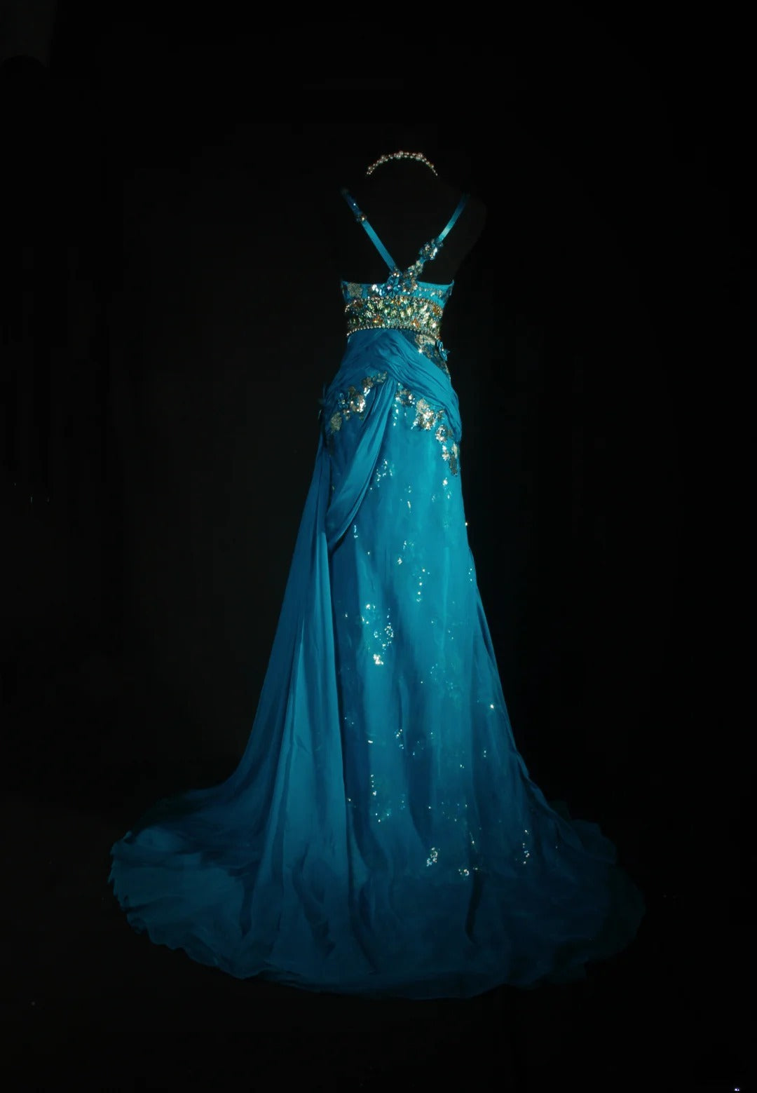 Vintage Prom Dresses 90s Formal Mermaid Spaghetti Straps Blue Chiffon With Beadings Long Party Gowns Prom Dresses AS041