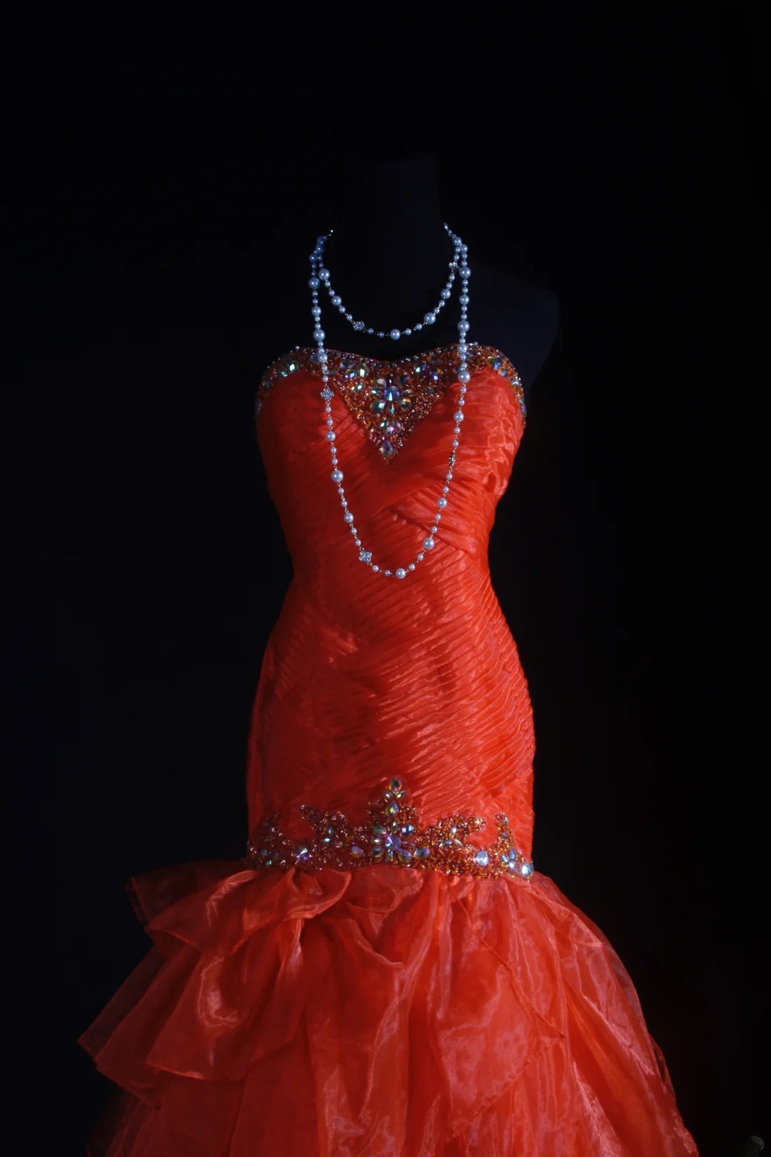 Vintage Mermaid Sweetheart Red Long Party Dress With Tulle Beads 1950s Retro Classy Birthday Dinner Prom Dress AS047