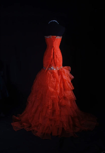 Vintage Mermaid Sweetheart Red Long Party Dress With Tulle Beads 1950s Retro Classy Birthday Dinner Prom Dress AS047