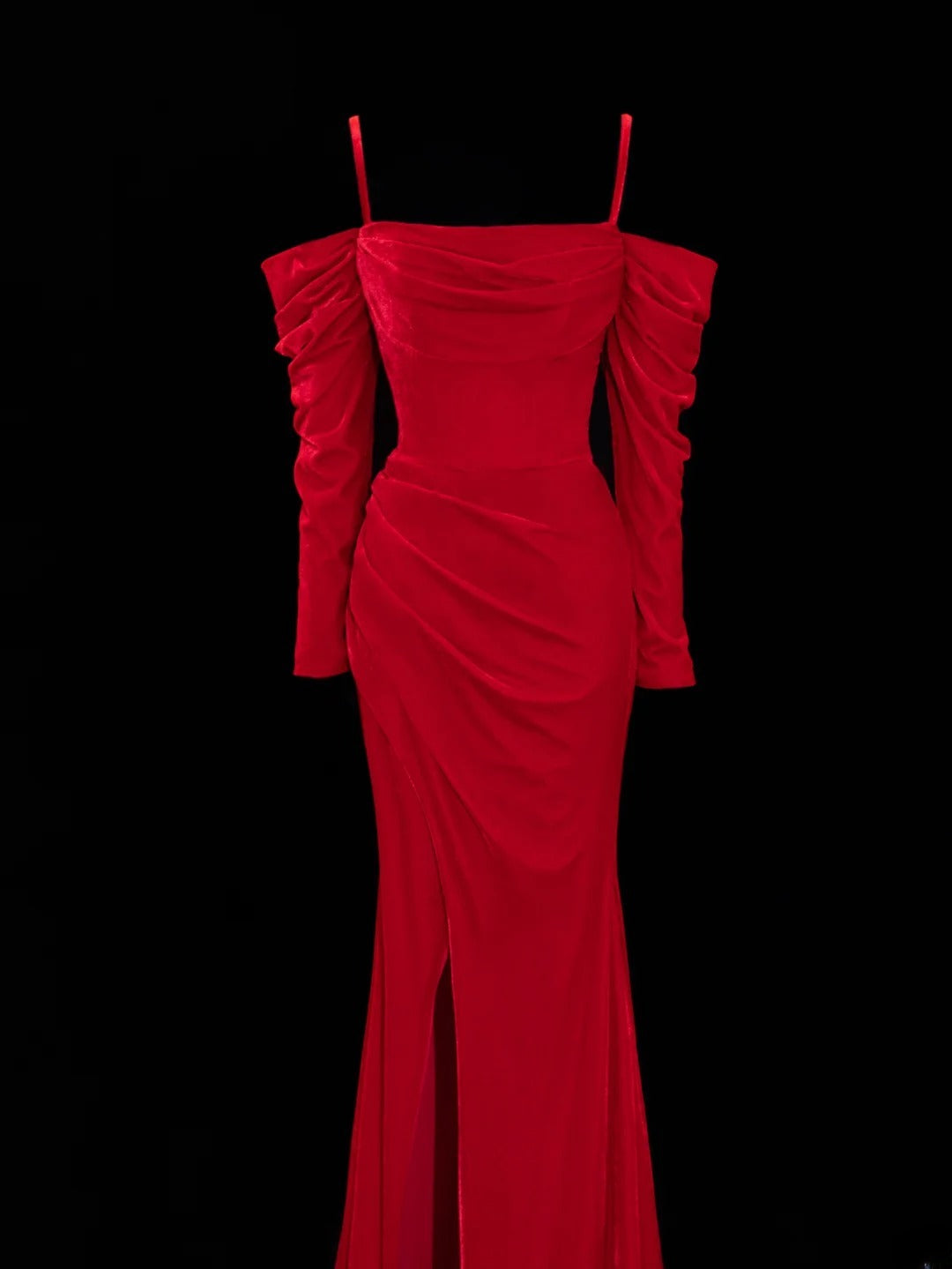 Simple Formal Mermaid Off The Shoulder Red With Slit Ruched Style Impress Long Prom Dresses Party Gowns SA056