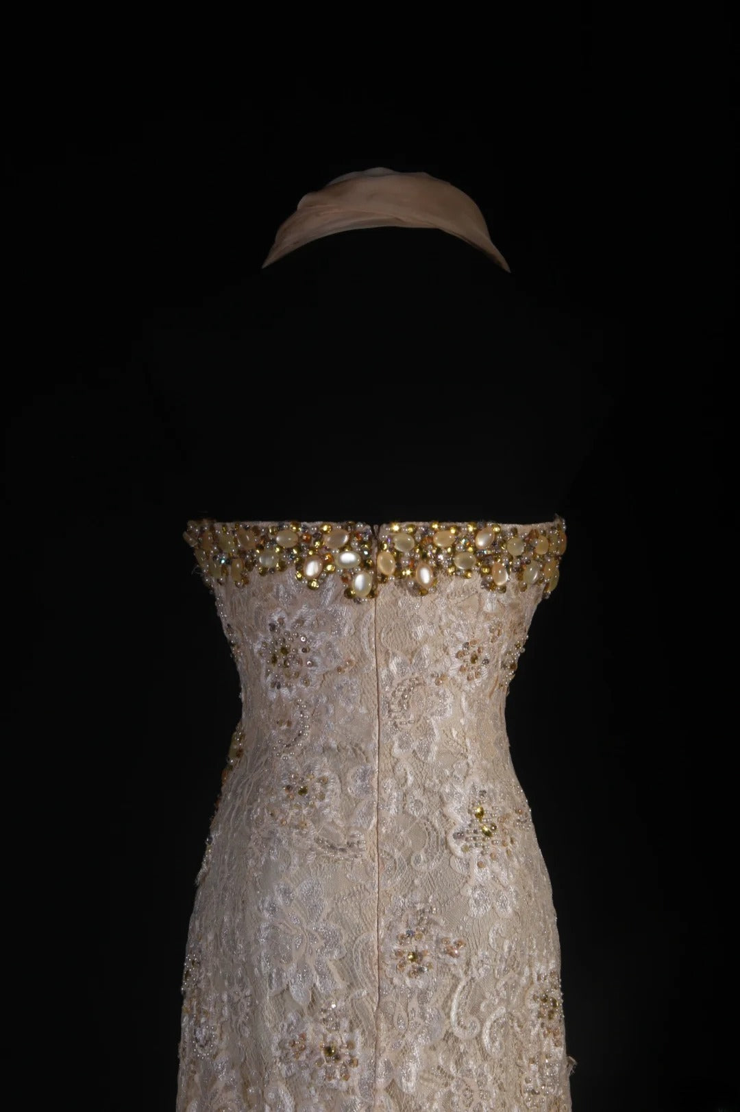 Vintage Mermaid Sweetheart Champagne Lace With Gold Beads Scarf Long Party Dress With Beads 1950s Retro Classy Birthday Dinner Prom Dress AS056