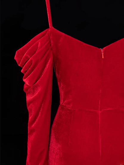 Simple Formal Mermaid Off The Shoulder Red With Slit Ruched Style Impress Long Prom Dresses Party Gowns SA056