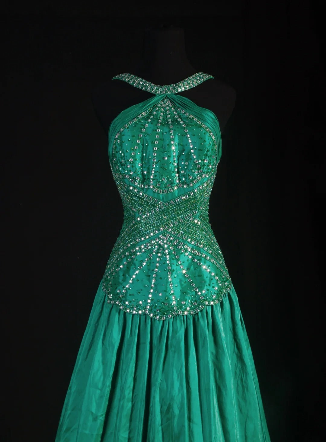Vintage A Line Halter Green Satin Party Dress With Beads 1950s Retro Classy Birthday Dinner Long Prom Dresses AS061