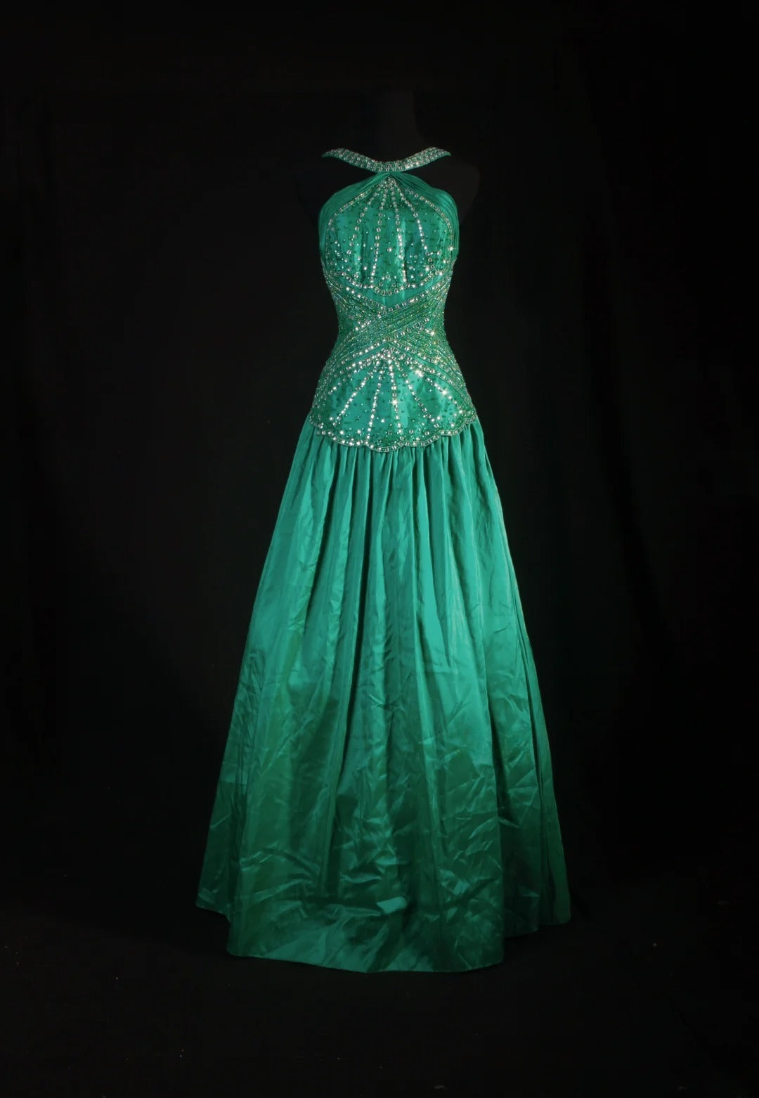 Vintage A Line Halter Green Satin Party Dress With Beads 1950s Retro Classy Birthday Dinner Long Prom Dresses AS061