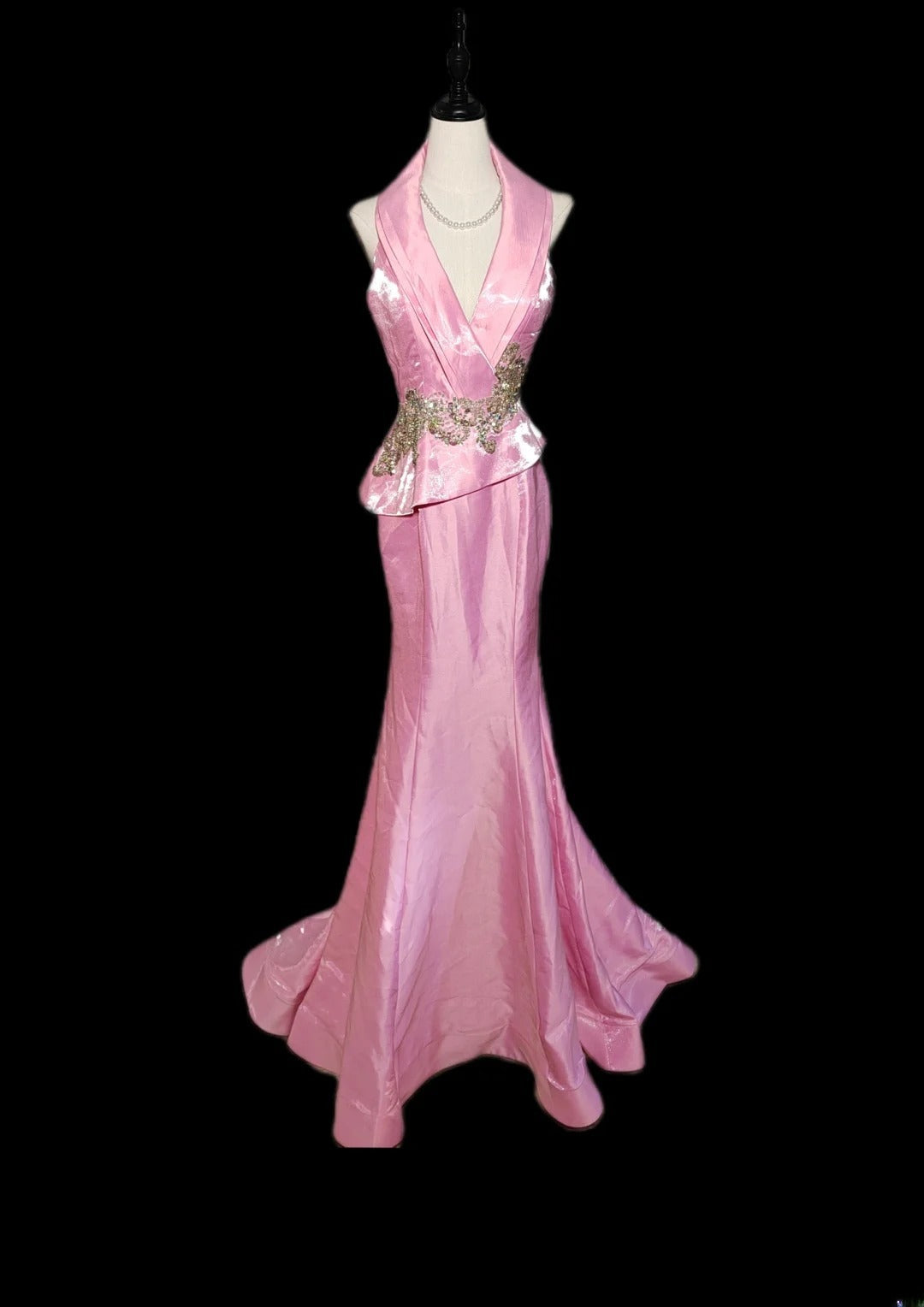 Vintage 1950s Mermaid V Neck Pink With Gold Lace Sleeveless Long Prom Dresses High School Senior Graduation Dance Evening Outfits AS033