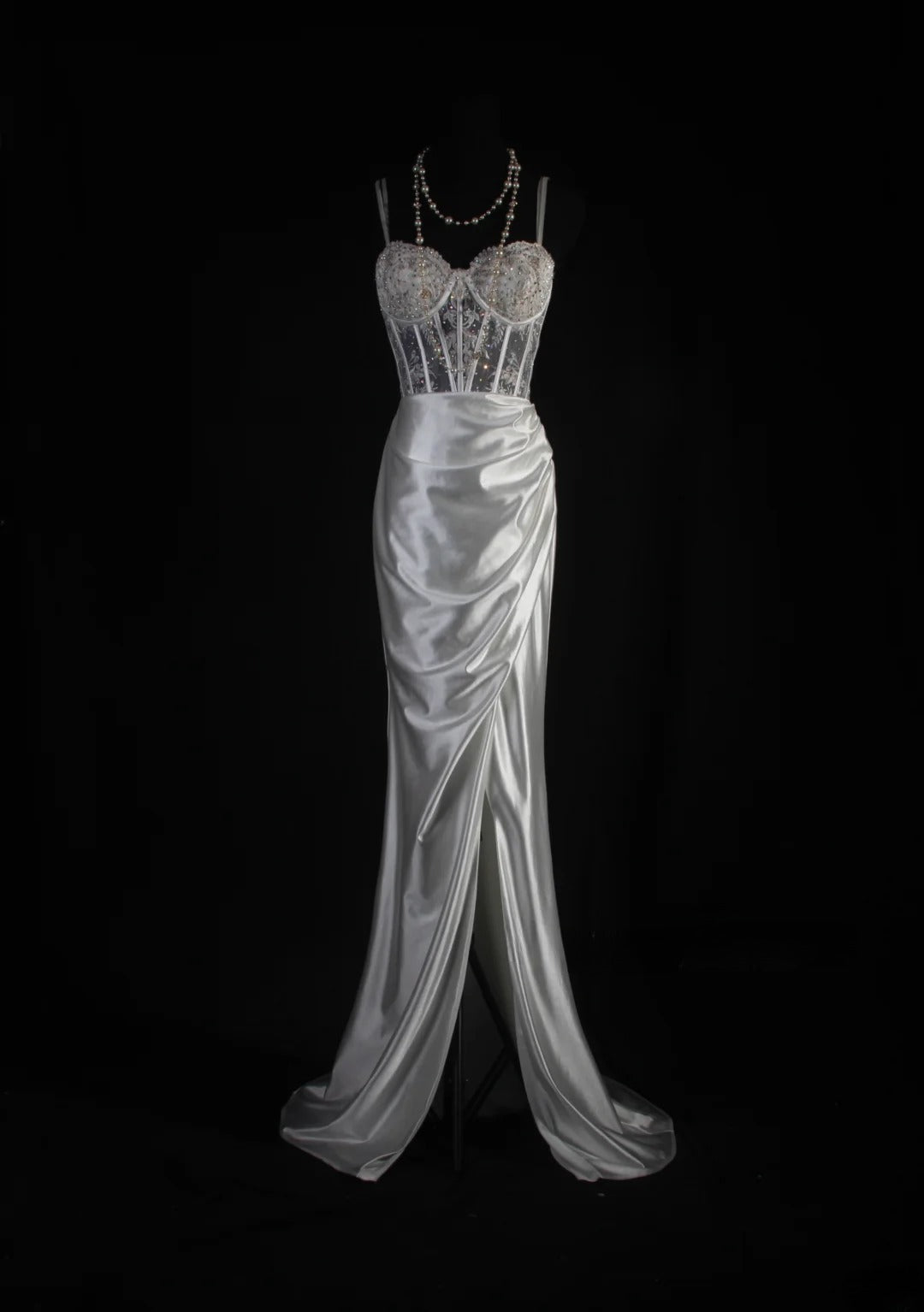 Vintage Mermaid Spaghetti Strap Silver Gray Silk Satin 2000s Prom Dress Inspo With Slit Lace Formal Party Gowns Formal Dresses AS067