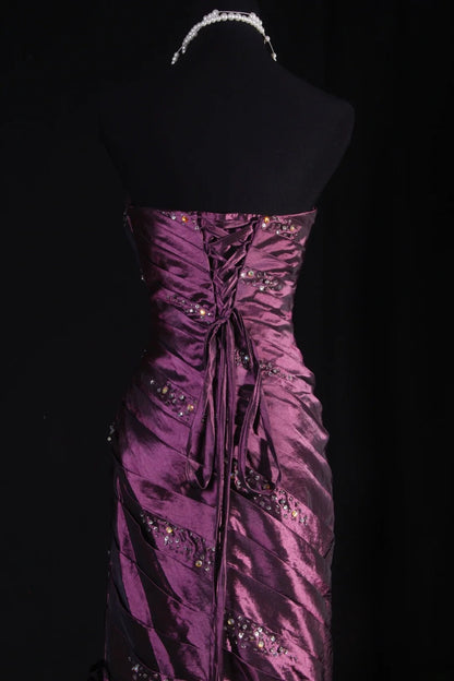 Women's Cocktail Party Gowns 90s Mermaid Purple Sweetheart Taffeta With Beads Long Graduation Dinner Outfits Prom Dresses AS068