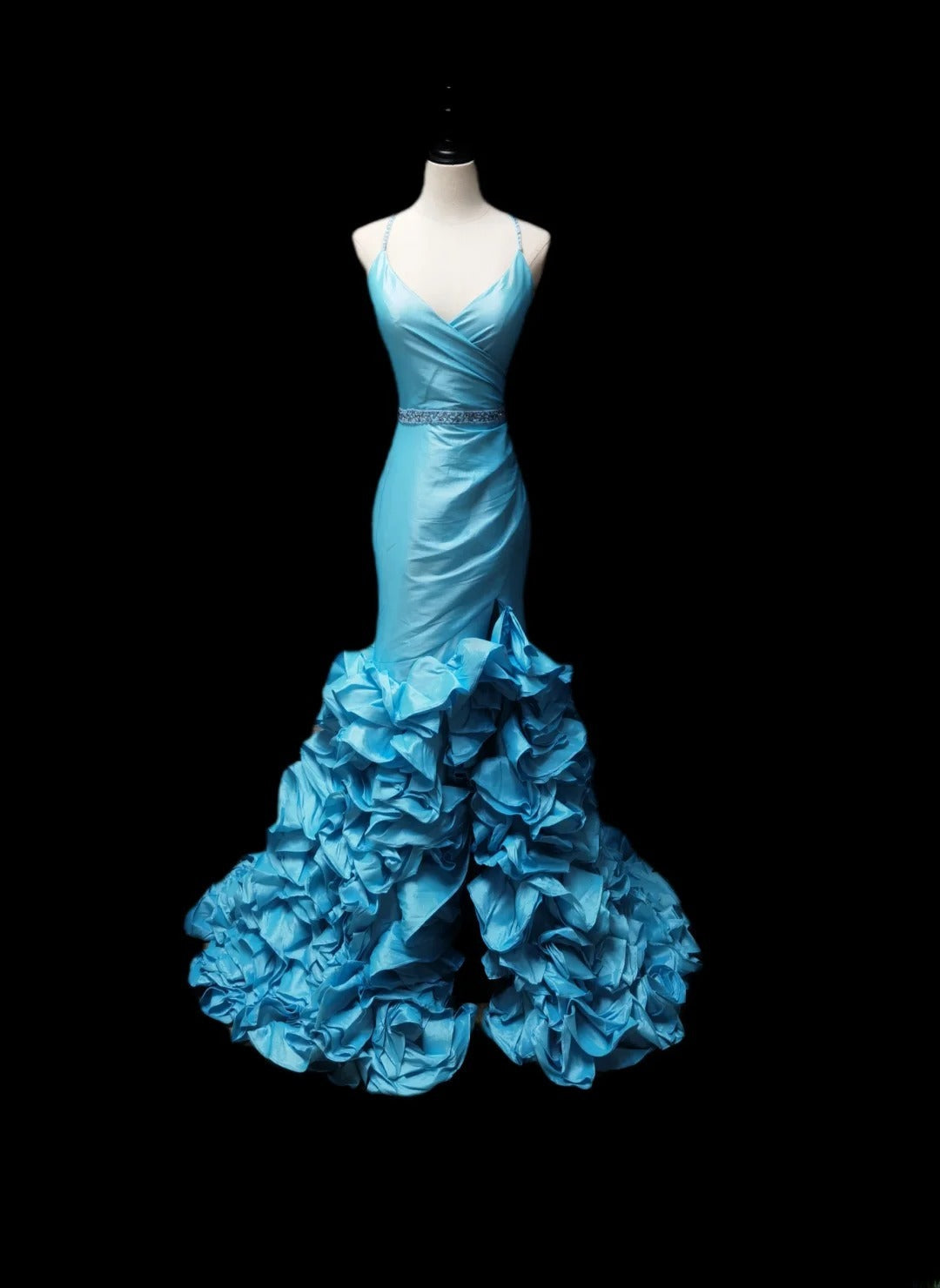 Vintage Mermaid Spaghetti Strap Blue With Beading Satin Sleeveless Long Prom Dresses High School Senior Graduation Dance Evening Outfits AS074